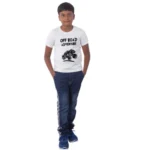 White Cotton Half Sleeve T-Shirt for Boys with Off Road Adventure Print