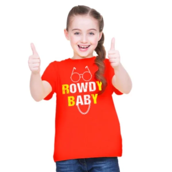 Red Cotton Rowdy Baby T-Shirt for Girls