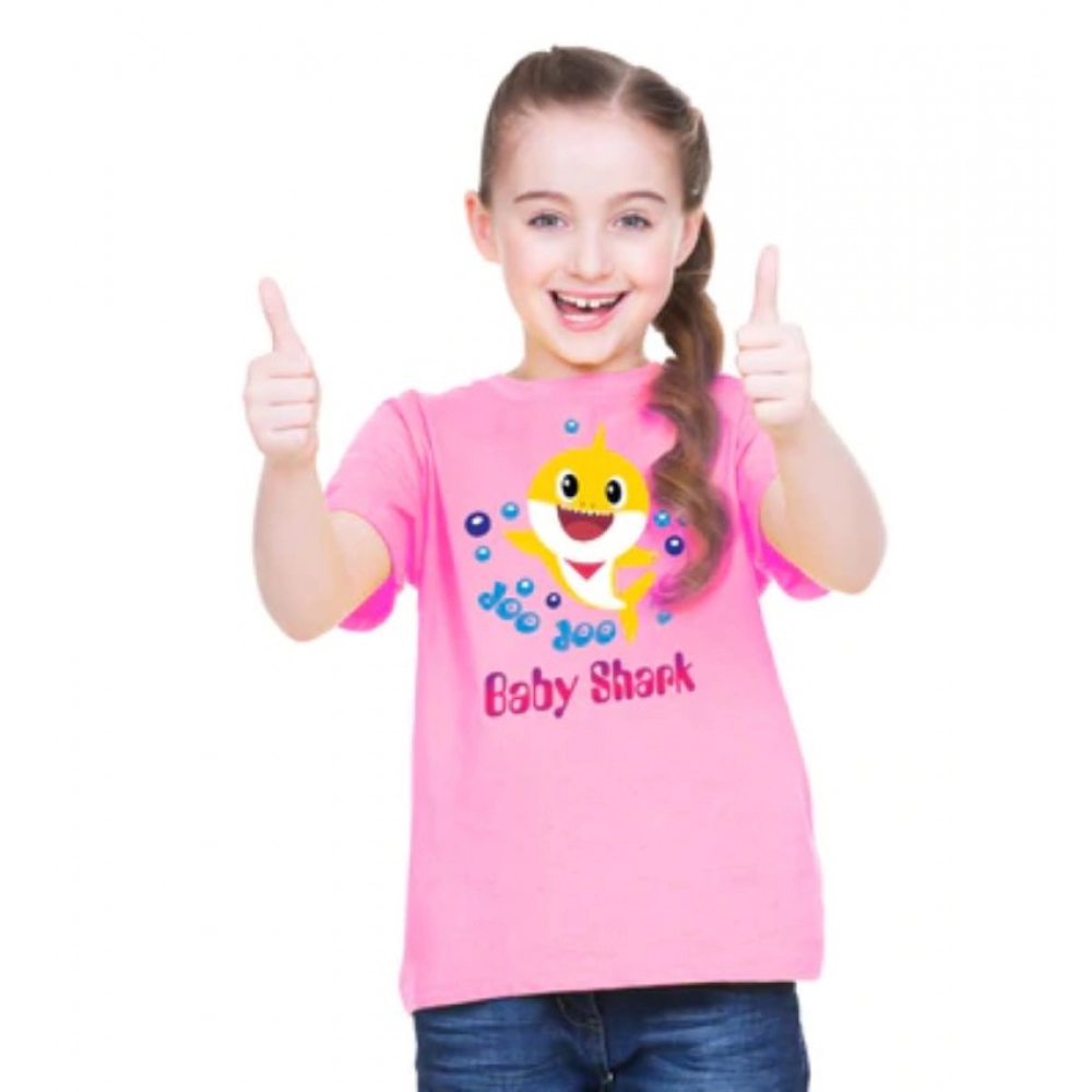 Pink Cotton Baby Shark T-Shirt for Girls