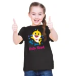 Black Cotton Baby Shark T-Shirt for Girls