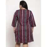 Generic Women's Crepe Printed Strip Knee Length Fit and Flare Dress (Multicolor) - Image 3
