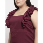 Generic Women's Crepe Solid Knee Length Fit and Flare Dress (Brown) - Image 4