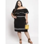 Generic Women's Crepe Solid Knee Length Fit and Flare Dress (Black) - Image 3