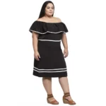 Generic Women's Crepe Solid Knee Length Fit and Flare Dress (Black) - Image 6