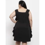 Generic Women's Crepe Solid Knee Length Fit and Flare Dress (Black) - Image 2