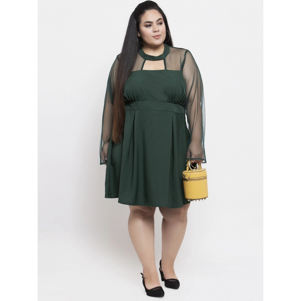 52334761162_507967360d_o_d-1000x1000-1.webp Generic Women's Crepe Solid Knee Length Fit and Flare Dress (Green) - Image 1