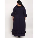 Generic Women's Crepe Solid Full Length Fit and Flare Dress (Navy Blue) - Image 2