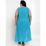 Generic Women's Georgette Solid Knee Length Fit and Flare Dress (Blue) - Image 2