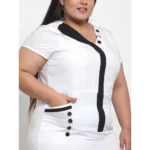 Generic Women's Crepe Solid Knee Length Fit and Flare Dress (White) - Image 2