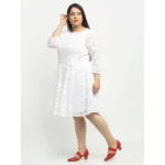 Generic Women's Net Solid Knee Length Fit and Flare Dress (White) - Image 3