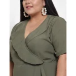 Generic Women's Crepe Solid Knee Length Fit and Flare Dress (Olive Green) - Image 4