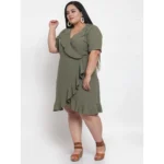 Generic Women's Crepe Solid Knee Length Fit and Flare Dress (Olive Green) - Image 6