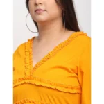 Generic Women's Crepe Solid Knee Length Fit and Flare Dress (Yellow) - Image 4