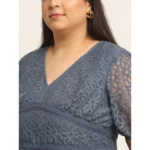 Generic Women's Net Solid Knee Length Fit and Flare Dress (Gery) - Image 4