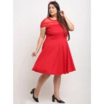 Generic Women's Hojri Solid Knee Length Fit and Flare Dress (Red) - Image 3
