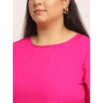 Generic Women's Crepe Solid Knee Length Fit and Flare Dress (Pink) - Image 4