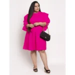 Generic Women's Crepe Solid Knee Length Fit and Flare Dress (Pink) - Image 4