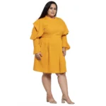 Generic Women's Crepe Solid Knee Length Fit and Flare Dress (Musted) - Image 6