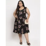 Generic Women's Crepe Printed Knee Length Fit and Flare Dress (Black) - Image 2