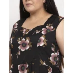 Generic Women's Crepe Printed Knee Length Fit and Flare Dress (Black) - Image 4