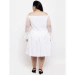 Generic Women's Crepe Solid Knee Length Fit and Flare Dress (White) - Image 2