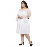 Generic Women's Crepe Solid Knee Length Fit and Flare Dress (White) - Image 6