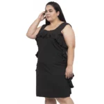 Generic Women's Crepe Solid Knee Length Fit and Flare Dress (Black) - Image 6