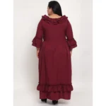 Generic Women's Crepe Solid Full Length Fit and Flare Dress (Maroon) - Image 2