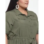 Generic Women's Crepe Solid Knee Length Fit and Flare Dress (Olive Green) - Image 4