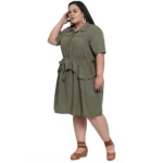 Generic Women's Crepe Solid Knee Length Fit and Flare Dress (Olive Green) - Image 6