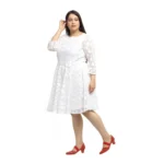 Generic Women's Net Solid Knee Length Fit and Flare Dress (White) - Image 6