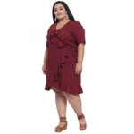 Generic Women's Crepe Solid Knee Length Fit and Flare Dress (Maroon) - Image 6