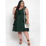 Generic Women's Crepe Solid Knee Length Fit and Flare Dress (Botal Green) - Image 3