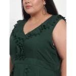 Generic Women's Crepe Solid Knee Length Fit and Flare Dress (Botal Green) - Image 4