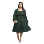 Generic Women's Crepe Solid Knee Length Fit and Flare Dress (Bottle Green) - Image 6