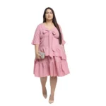 Generic Women's Crepe Solid Knee Length Fit and Flare Dress (Pink) - Image 6