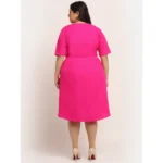 Generic Women's Crepe Solid Knee Length Fit and Flare Dress (Pink) - Image 2