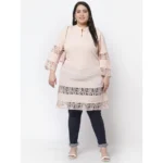 Generic Women's Crepe Solid Knee Length Fit and Flare Dress (Beige) - Image 3