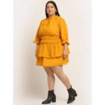 Generic Women's Crepe Solid Knee Length Fit and Flare Dress (Yellow) - Image 3