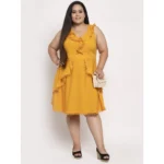 Generic Women's Crepe Solid Knee Length Fit and Flare Dress (Musted) - Image 4