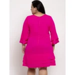 Generic Women's Crepe Solid Knee Length Fit and Flare Dress (Pink) - Image 2