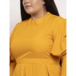 Generic Women's Crepe Solid Knee Length Fit and Flare Dress (Musted) - Image 4