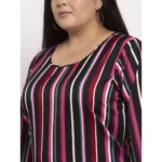 Generic Women's Crepe Printed Strip Knee Length Fit and Flare Dress (Multicolor) - Image 2