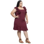 Generic Women's Crepe Solid Knee Length Fit and Flare Dress (Brown) - Image 6