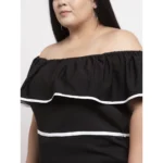 Generic Women's Crepe Solid Knee Length Fit and Flare Dress (Black) - Image 4