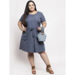 Generic Women's Crepe Solid Knee Length Fit and Flare Dress (Grey) - Image 3