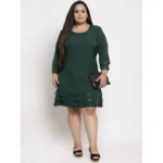 Generic Women's Crepe Solid Knee Length Fit and Flare Dress (Green) - Image 4