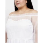 Generic Women's Crepe Solid Knee Length Fit and Flare Dress (White) - Image 3