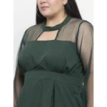 Generic Women's Crepe Solid Knee Length Fit and Flare Dress (Green) - Image 4