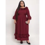 Generic Women's Crepe Solid Full Length Fit and Flare Dress (Maroon) - Image 3